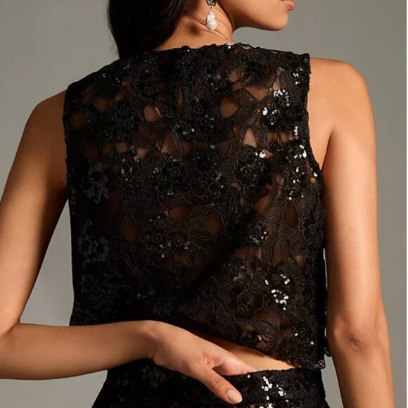 Eva Franco Sheer Embroidered Sequin Tank Top - Size 10 - Picture 6 of 8